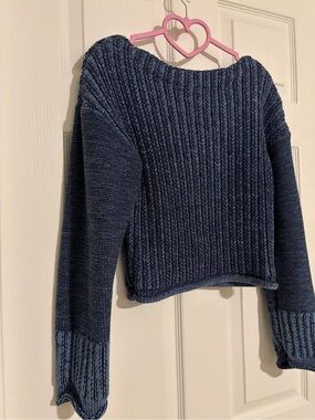 BDG Denim Blue Off-Shoulder Ribbed Sweater